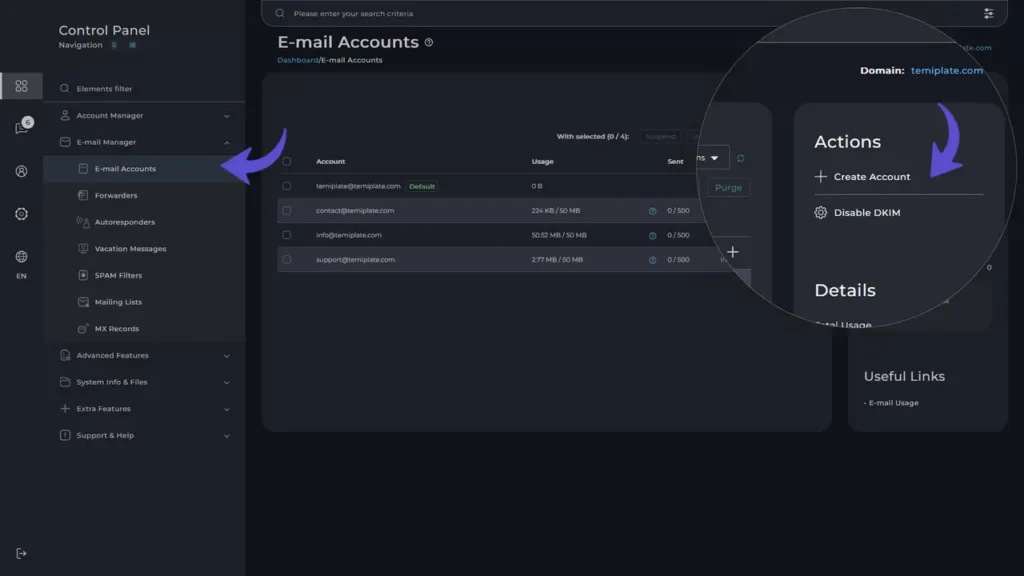 Create Business Email on the Host with Directadmin Panel