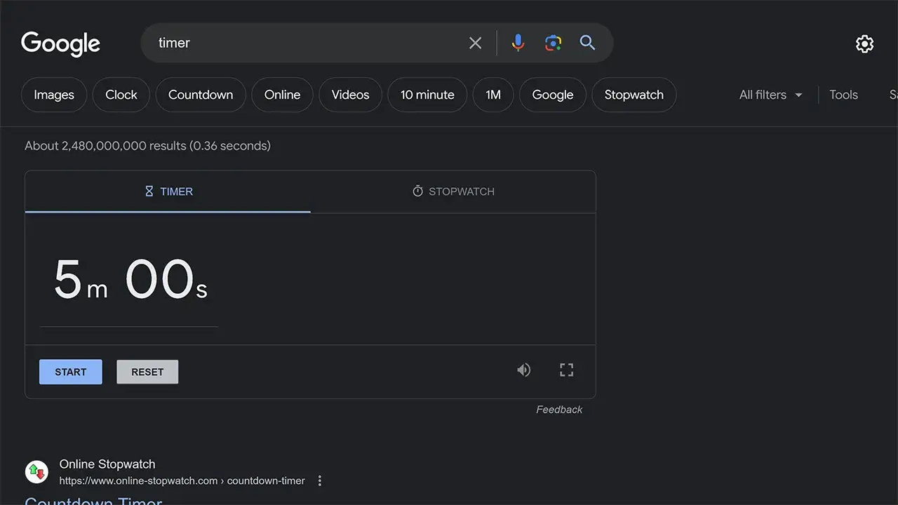 Google: Your Quick Timer and Stopwatch